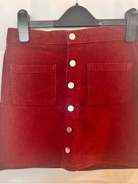 Place Red Corduroy Button-Front Mini Skirt